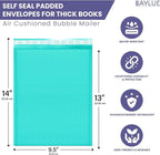 Teal 10x13 Inch Poly Bubble Mailers |Self Seal Padded Envelopes for Thick books | Air Cushioned Bubble Mailer | Usable Size 9.5x13 Inch | Waterproof Lightweight Mailing Shipping Bags | 100 Pack Bulk