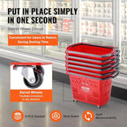 VEVOR Shopping Carts with Handles, 6PCS, 39L Plastic Rolling Shopping Basket with Wheels, Large Portable Shopping Basket Set for Supermarkets, Retail Stores, Grocery Shopping, Red