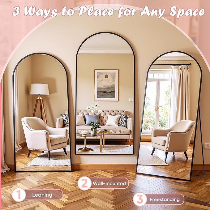Full Length Mirror, 58" x 18" Arched Full Body Mirror Large Standing Floor Mirrors, Mirrors for Bedroom, Bathroom, Living Room Standing or Wall Leaning, Black