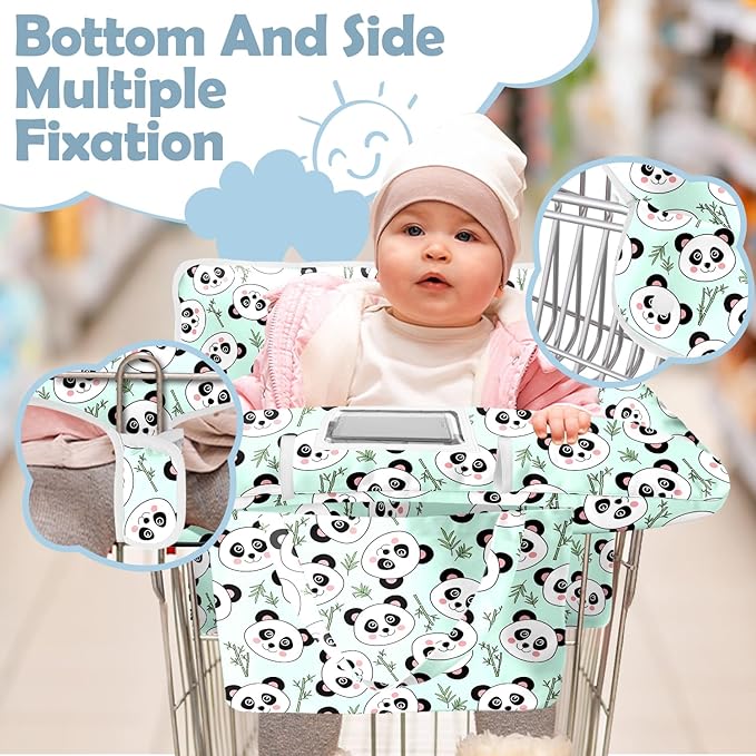 Shopping Cart Cover for Baby 2-in-1 High Chair Cover with Safety Harness Multifunctional Green Panda Cart Covers for Babies Soft Padded Grocery Cart Cover for Baby Boy Girl