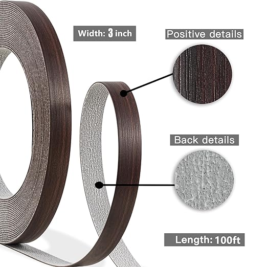GSCIT Club Walnut Edge Banding, 3 inch x 100ft roll of Veneer Edge Banding -Pre-glued Flexible, Wood PVC Tape Banding for Cabinet Repair Furniture Restoration