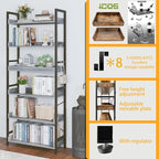 HCHQHS 6 Tier Bookshelf, Adjustable Industrial Bookcase, Vertical Tall Book Shelf, Wood and Black Metal Open Bookshelves for Home Office, Living Room, Bedroom