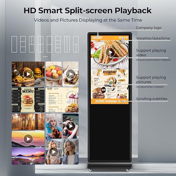 32/43/55/65 Inch Digital Signage Display, LCD Screen Advertising Display Kiosk Interactive Totem Floor Standing Auto AD Player with USB/HDMI/WiFi Android OS (65'' Touch Screen)