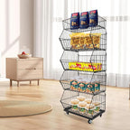 5 Tier Retail Display Rack, Rolling Storage Rack 5 Layers 18.9*17.72*55.12in Metal Display Shelf Fruit Vegetable Snack Basket Storage Supplies for Home Store Market (Black, 48*45*140cm)