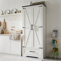 JXQTLINGMU Farmhouse Kitchen Pantry Cabinet - 72" Tall Wood Kitchen Storage Cabinets with Adjustable Shelves & 2 Barn Style Doors & Drawer, Versatile Storage for Dining Room, Bathroom, Antique White