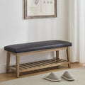 Entryway Bench, PU Leather Upholstered Shoe Benches for Bedroom, Ottoman Bench with Solid Wood Shelf, Storage Bench for Hallway, Living Room(Black)