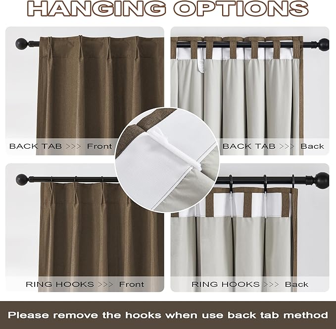 DUALIFE Chocolate Brown Pinch Pleated Blackout Curtains 108 Inches Long, Back Tab with Hooks, Linen Full Black Out Thermal Insulated Track Curtain for Bedroom Living Room,40" Wx108 L, 2 Panels