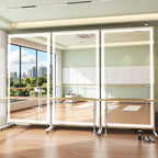 Hasipu Home Gym Mirror with Light 360° Swivel on Wheels, 79" x 40" Extra Large Full Length Rolling LED Mirror for Yoga Studio, Bedroom, Dancing Studio, White