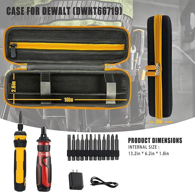 Tool Storage Case for DEWALT Cordless Screwdriver (DWHT66719) ，with Removable Divider and Mesh Pocket for electric screwdriver Bits(Box Only)