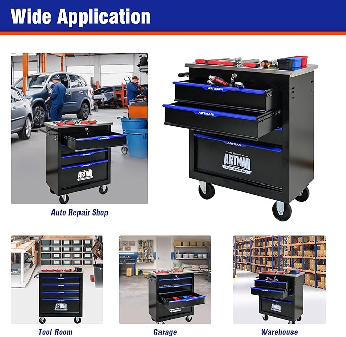 4 Drawers Rolling Tool Box on Wheels, Multifunctional Tool Chest Cabinet with Lock, Drawers Rolling Tool Cart Trolley Organizer Tool Storage Case for Garage,Warehouse - DIY Interconnectable