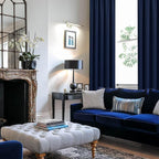 JIUZHEN Blackout Curtains for Bedroom - Thermal Insulated Room Darkening Rod Pocket Curtains for Living Room, Set of 2 Panels with Tiebacks, 38 x 63 Inch Length, Navy Blue