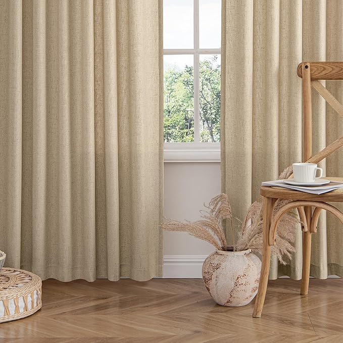 MIULEE Non-See-Through Privacy Linen Curtains 2 Panels, Light Filtering Window Curtains Farn House Textured Back Tab Semi Sheer Drapes for Bedroom Living Room, 52 x 84 Inches Long, Copper Brown