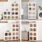 Large Clear Stackable Storage Bins with Lids, 597QT-99.5QT*6Tier Foldable Cabinet for Closet Organizers, Plastic Storage Box with Wheels White