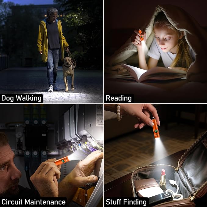 Blukar Rechargeable EDC Flashlight, Mini Keychain Flash Light with 3 Lighting Modes, Memory Function, Waterproof, Compact and Portable Pocket Light for Everyday Carry, Emergency,Camping-Orange