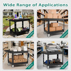 Heavy Duty Utility Rolling Tool Cart, 1000 lbs Capacity Flat Top Plastic Rolling Carts with 360°Swivel Wheels, 46 x 25 Inch Service Cart, 2 Shelf Work Cart for Warehouse,Garage, Cleaning, Black