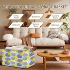 Floral Chrysanthemum Storage Basket Large 17x11.5x10.5 Inche-Collapsible Fabric Organizer Bin with Handles for Seasonal Decor,Living Room,Porch-Decorative Hamper with Elegant Blossom Pattern-1 Pack