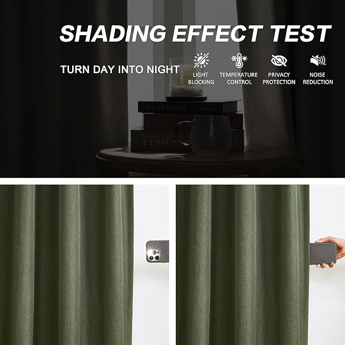DUALIFE 96 Inch Curtains & Drapes Olive Dark Green 2 Panels,Back Tab Ceiling Viral Pleated Hooks Curtains for Track System,Thermal Boho Curtains for Bedroom Burg Living Room Dining Room,40x96