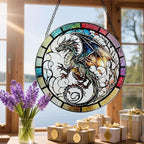 8 Inch Stained Glass Suncatcher Ornament, DOUHASU Dragon Sun Catchers Indoor Window, Stained Glass Window Hanging, Home Decor, Dragon Lovers Gifts for Men, Dad, Husband, Boyfriend