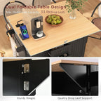 Kitchen Island with 2 Drop Leaf, Home Cart Island on Wheels Foldable Dining Table with Power Outlets,3 Drawers,Storage Cabinet, Tower Rack(Black)