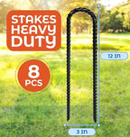 Happin® 12 Inch Heavy Duty Ground Anchors, Garden Stakes U Hook, Tent Stakes Heavy Duty, Chain Link Fence Anchors, Ground Anchors Screw in, Yard Stakes, Galvanized Steel, (8 Pack, Black)