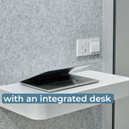 Mobile Office Pod Booth, Solo Soundproof Pod Acoustic Panels, Sound Pod Silent Ventilation, Wheels and Feet, Built-in Table, LED Lighting System, USB Ports White/Smoked Glass