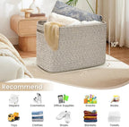 3 Pack Shelf Woven Storage Basket, 15 x 10 x 9” Closet Rope Baskets For Organizing, Square Bins with Handles, Brown