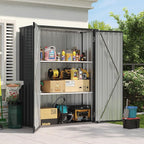 Outdoor Storage Cabinet Outdoor Metal Shed with 2 Adjustable Shelves 3 Layer Indoor& Outdoor Waterproof Vertical Storage Shed for Patio Garden, Garage, Porch (Black, 4.5'x1.4')