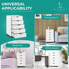 Naomi Home Taylor 5 Drawer Chest, Wood Storage Dresser Cabinet with Wheels, Craft Storage Organization, Makeup Drawer Unit for Closet, Office File Cabinet 180 lbs Total Capacity - White