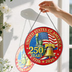 8-Inch 250 Years of America Stained Glass Ornament, Stained Glass Window Hanging, 1776-2026 Liberty Bell Decoration – American Independence Day, July 4 Decor | Gifts for Patriotic People
