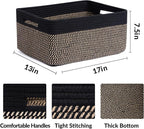 Large Storage Baskets for Organizing, Closet Shelf Baskets for Clothes Blanket Towels, Baby Nursery, Toy Bins Box, Woven Rope Baskets, 17 x 13 x 7.5”, 4 Packs Woven Brown