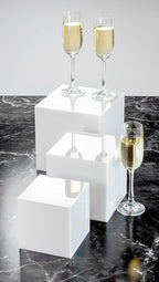 Red Co. Set of 3 Glossy White Acrylic Cube Display Nesting Riser Stands with Hollow Bottoms