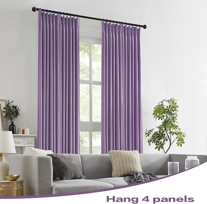 DUALIFE Pinch Pleated Blackout Curtains Purple 2 Panels,Back Tab Ceiling Viral Pleat Hooks Curtain for Track System,Thermal Insulated Drapes for Bedroom Living Room Dining Room,40 Wide x 84 Long