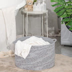 KAKAMAY Large Blanket Basket (20"x13"),Woven Baskets for storage Baby Laundry Hamper, Cotton Rope Blanket Basket for Living Room, Laundry, Nursery, Pillows, Grey with Blue & Brown Dotted