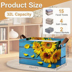 Storage Bin with Handles, Sunset Sunflower Collapsible Laundry Baskets for Books, Laundry - Use in Nursery, Closet Organizers and Storage, Blanket Basket