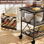 Homieasy Kitchen Island Cart with Wheels, 3-Tier Wood and Metal Rolling Kitchen Island Table with Pipe Legs, Storage Shelves & Lockable Casters for Kitchen Dining Room, Black Oak