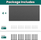 EVERHANGER Metal Pegboard Panels 24" x 12", Heavy Duty Steel Peg Boards for Garage, Pegboard Wall Organizer for Tool Storage and Organization, Black, 4 Pack