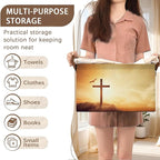 Cross Pattern Collapsible Storage Box - 17x11.5x10.5 Inch Foldable Organizer for Seasonal Decor, Religious Decorations, Under Bed Home Decor, Closet, Church Storage - Single Pack No Lid