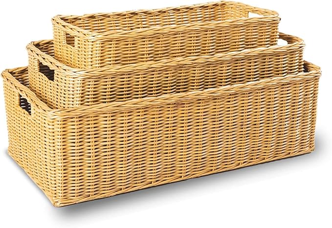 The Basket Lady Long Low Wicker Basket, Extra Large, 28.5 in L x 15 in W x 9 in H, Sandstone