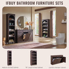 Triple Tilt Out Laundry Hamper Cabinet, 20 Gallon Farmhouse Trash Can Cabinet w/Drawer & Adjustable Shelf, Hidden Garbage Can Bin Cabinets w/Laundry Basket for Bathroom, Kitchen (Brown)