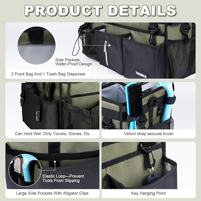 Large Cleaning Caddy Bag with Built-In Support Board, Cleaning Tote Organizer with Removable Divider, Supply Carryall with Adjustable Shoulder Strap and Waist Belt for Cleaners & Housekeeper