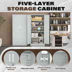 Incbruce 72” Metal Storage Cabinet, Locking Steel Storage Cabinets with 2 Doors and 4 Adjustable Shelves, Tall Lockable Tool Storages for Garage, Home, Office (Grey)