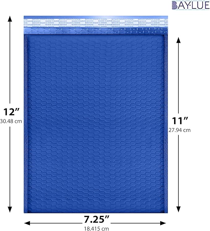 Royal Blue 7.25x12 Inch Poly Bubble Mailers #1 | Self Seal Padded Envelopes | Air Cushioned Bubble Mailer | Usable Size 7.25x11 Inch | 100 Pack Bulk | Waterproof | Lightweight Mailing Shipping Bags
