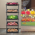 5 Tiers Retail Display Rack, Single Row Commercial Market Shelf Fruit and Vegetable Basket Stand Rack Set Snack Pantry Shelf Unit for Kitchen, Office, Store