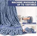 Commercial Industrial Mop for Floor Cleaning, 3 Extra Large Reusable Replacement Head with 59" Long Handle,Heavy Duty Looped-End String Wet Cotton Mop for House,Kitchen,Office,Garage,Tile Floor