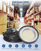 200W UFO LED High Bay Light, 28,000LM LED Shop Lights Fixture, 5000K, Replace 600W Halogen, 120VAC, Plug & Play Lighting for Warehouses, Workshops, Garages, and Barns – ETL Listed, 6 Pack
