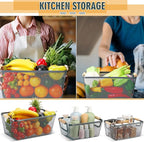 Maxcheck 6 Pack 3 Size Metal Wire Baskets Wooden Handles Steel Mesh Storage Bins Organizer Containers Gift for Home Cabinets Closet Kitchen Food Fruit Freezer Storage Rectangle(Dark Grey)