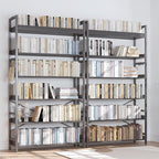 HCHQHS Bookshelf, Adjustable Industrial Bookcase, Vertical Tall Book Shelf, Wood and Black Metal Open Bookshelves for Home Office, Living Room, Bedroom (Black, 6-Tier (31" W x 70" H))