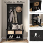 Bush Furniture Salinas Hall Tree with Shoe Storage Bench in Vintage Black, Multi-Purpose Home Organizer, Entryway Solution with Seating and Hooks