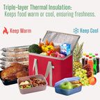 VENO 3 Pack Cooler Bag and Insulated Grocery Bags for Food Delivery, Collapsible Cooler, Reusable Shopping Bags for Groceries with Zipper, Foldable, Heavy-Duty, Stands Upright (Red, 3 Pack)