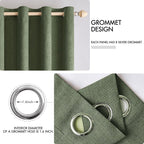 MIULEE 100% Blackout Linen Textured Curtains for Bedroom Solid Thermal Insulated Olive Green Grommet Room Darkening Curtains & Drapes Luxury Decor for Living Room Nursery 52 x 96 Inch (2 Panels)